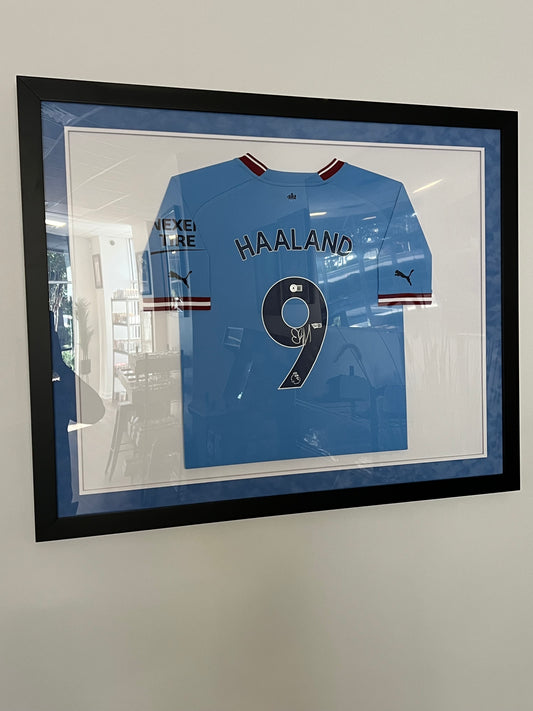 Erling Haaland Man City Fanatics COA Blue Puma Signed Framed Jersey