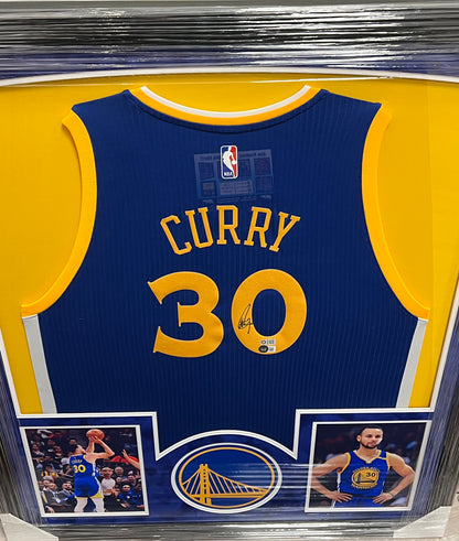 Stephen Curry Blue GSW Nike Swingman Framed Signed Jersey Dual COA