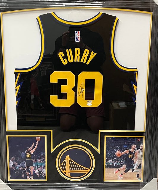 Stephen Curry Black GSW Nike Swingman 75th Anniversary Signed Framed Jersey Dual COA